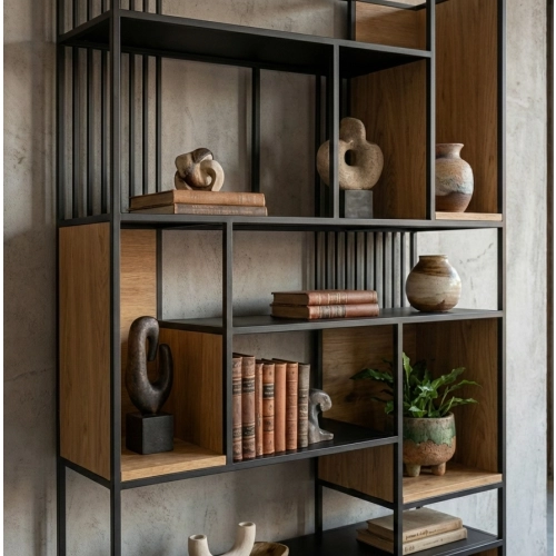 REGAŁ NA KSIĄŻKI METALOWE DREWNO LITE DĄB JESION OLCHA RNK-142